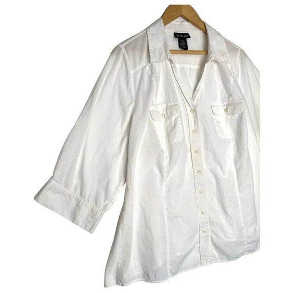 Lane Bryant Top Womens 22 24 Button Up Half Sleeve Cotton Lightweight White - Picture 3 of 11